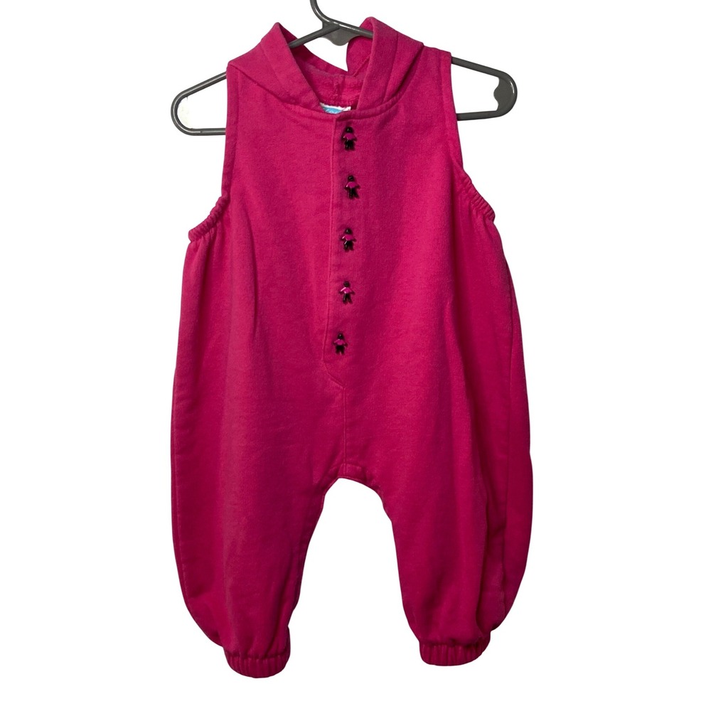 Nicole Scott Baby Girl Bright Pink Hooded Romper 18M Sleeveless Fleece One-Piece